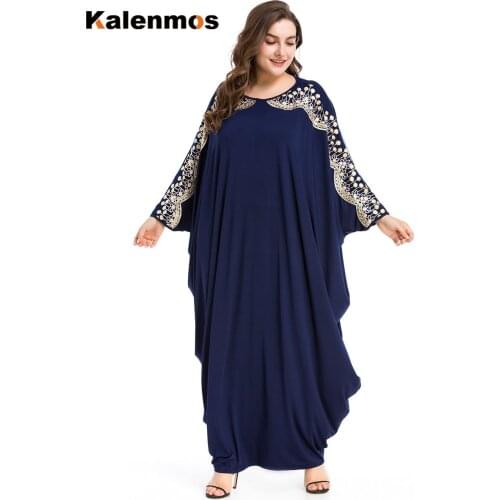 Muslim Abaya Dress Women KALENMOS Spring Loose Moroccan Kaftan Islamic Turkey Batwing Eid Sleeve Ropa Long Robe Plus Size