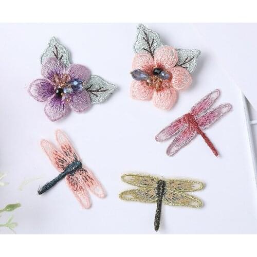 50pcs/lot Embroidery Patches Letters Clothing Decoration Accessories Animal Dragonfly Flowers Diy Iron Heat Transfer Applique