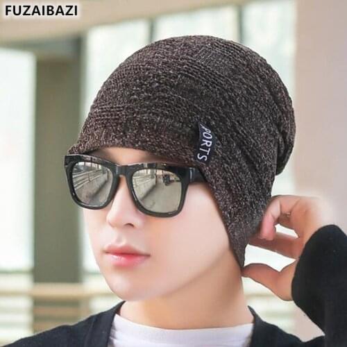 FUZAIBAZI New Mens Cap Chenille Knitting Beanie Hat Thermal Ear Protectors Ski Caps Sports Brands Winter Hats Gorra Hombre