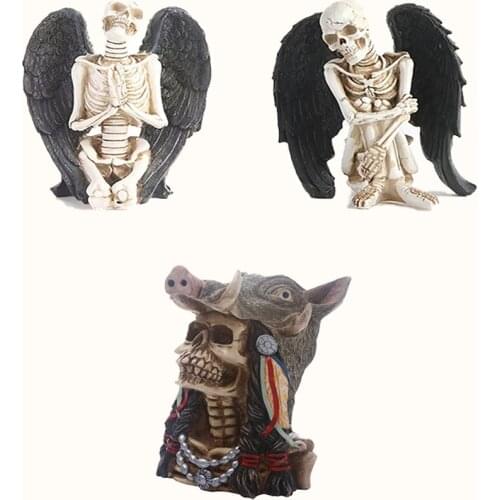 New resin skull angel statue Personalized skull crafts Halloween decoration Home living room bar decoration statue