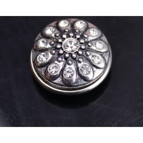 12pcs/lot free ePacket diy metal alloy 18mm snap charm buttons flower rhinestone button fit for leather bracelet jewelry