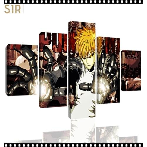 Saitama Wall Art 5 Pieces Canvas Painting One Punch Man Poster Pictures Home Decor Living Room HD Printed Game Poster Anime