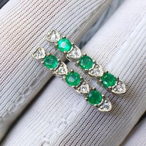 SHILOVEM 925 sterling silver real Natural Emerald stud earrings classic fine Jewelry new wedding gift 3mm jce0303888agml
