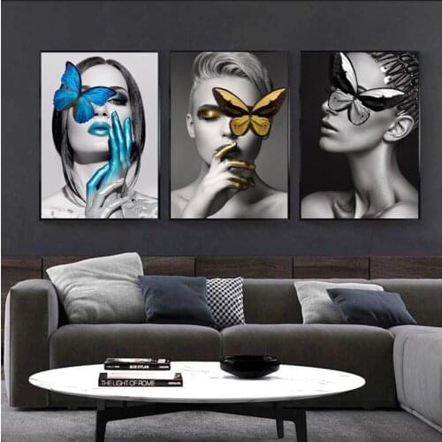 Butterfly Woman Nordic Modern Abstract Canvas Wall Art Print Poster Picture Decorative Painting Living Room Home Decor