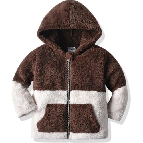 Warm Velvet Hooded Jacket Sping Winter Boys Clothes Girls Thick Coat Hit-color Zipper Jacket Children Clothes Winter Kids Coat