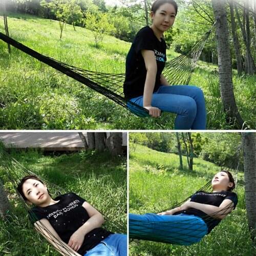 Outdoor terrace porch garden travel camping portable nylon net hammock flat comfortable net sleeping bed green#W