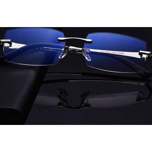 Intelligent HD diamond cutting trimming rimless anti blue ray presbyopic progressive multifocal reading glasses men clear lens