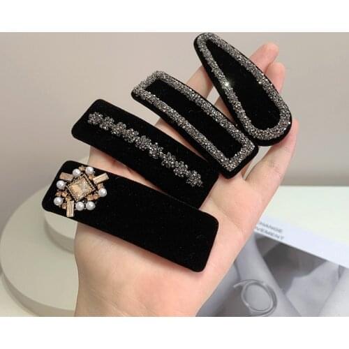 Retro Black Velvet Hairpins for Hair Barrettes Women Crystal Rhinestone Pearl Korean Female Hair Clips Jewelry Girls Accessories