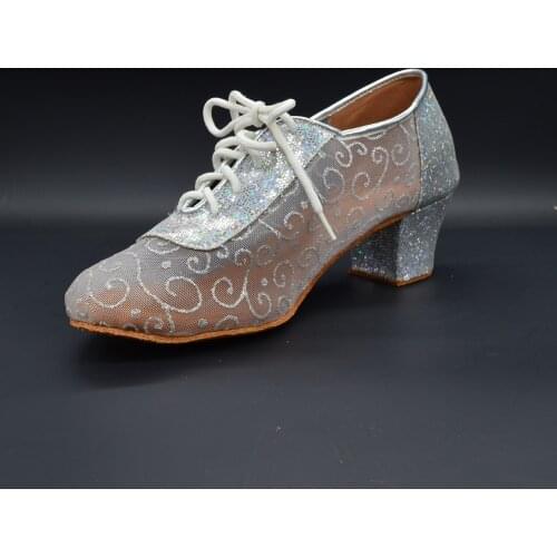 Women Ballroom Dance Shoes 4.5cm Ladies Mesh Dancing Shoes Lace-up Indoor Dancesport Latin Salsa Ballroom Dance Shoes on Sale