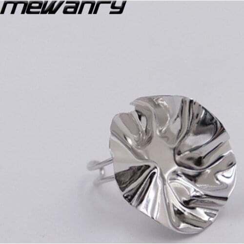 Mewanry New 925 Sterling Silver Open Rings for Women Elegant Vintage Creative Irregular Glossy Lotus Leaf Design Party Jewelry