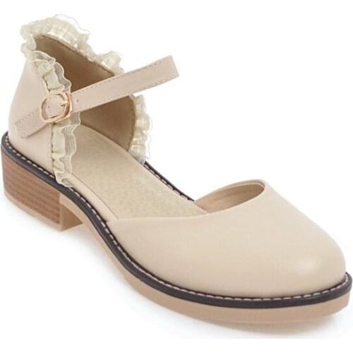 Oversized Ladies high heels women shoes woman pumps Pure color One-word buckle Rough-heeled single shoes