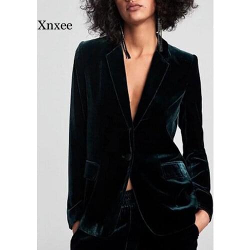 One Button Velvet Women Coat Casual V-Neck Autumn Winter Black Large Size Office Dark Green Blazers and Jackets Blazer