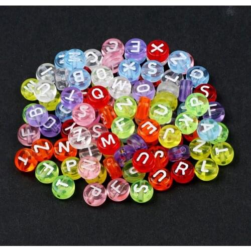 200Pcs 7mm Mixed Transparent Acrylic Letter Beads Flat Round Alphabet Loose Spacer Beads For Jewelry Making DIY Accessories