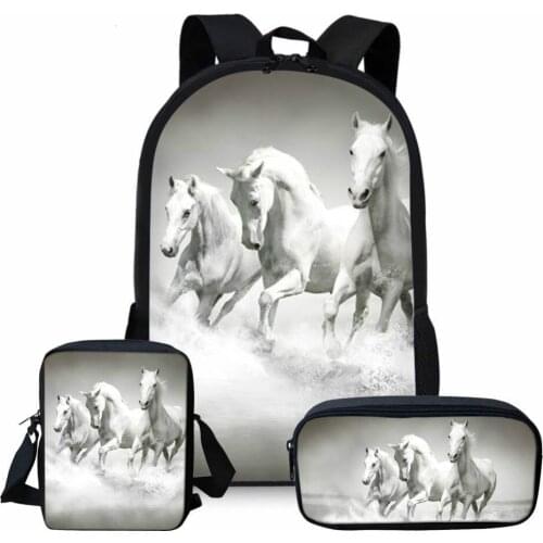 3PCS/SET 3d Crazy Horse Print School Backpack Set for Teenager Girls Boys Cool High School Children Kids Bagpack Child Bookbags