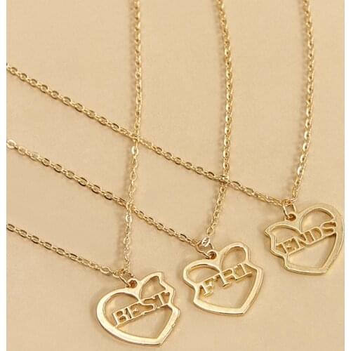 3 Pcs/set Charm Best Friends Hollow Heart Pendant Necklaces BFF Friendship Gold Color Necklaces Jewelry Gift For Women Girls