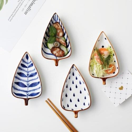 4pcs/set Leaf Shape Ceramic Dish Kitchen Multi-purpose Sauce Dishes Seasoning Plate Sauce Vinegar Ceramic Tableware Snack Dishes