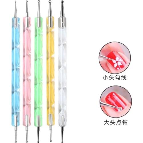 5 Pcs/Set UV Gel Painting Nail Dotting Pen Crystal Beads Handle Rhinestone Studs Picker Wax Pencil Manicure Art Tool