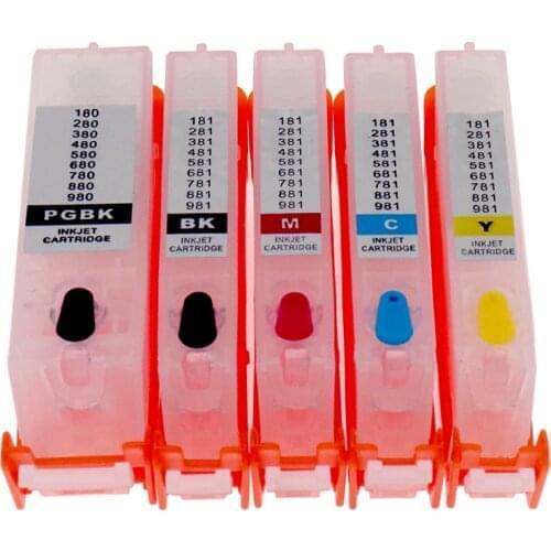 5pcs Compatible for Canon PGI-480 CLI-481 Refillable Ink Cartridge PIXMA TS6140 TR7540 TR8540 Printer with ARC Chips