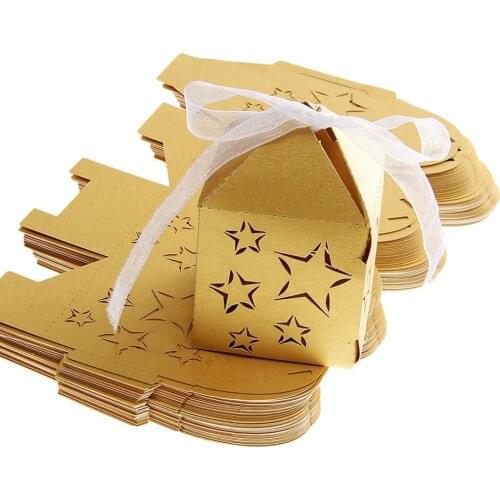 50pcs Cut Star Pattern Paper Candy Sweets Gift Boxes Baby Shower Favors (Golden Yellow Box)