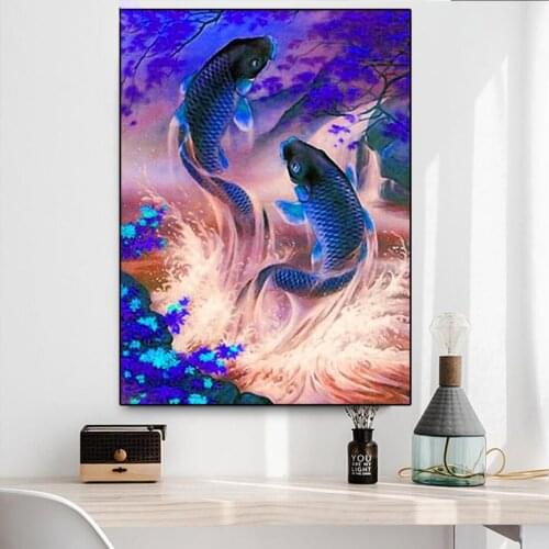 5d Diy Diamond Painting Fish,Two Carp full Square Round Diamond Art Mosaic set cross stitch embroidery home art,wall Decor