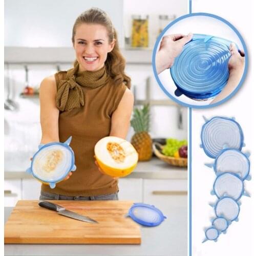 6pcs/set Universal Stretchable Suction Pot Lids Kitchen Silicone Pot Cup Cover Cooking Pan Spill Lids Home Bowl Stopper Cover