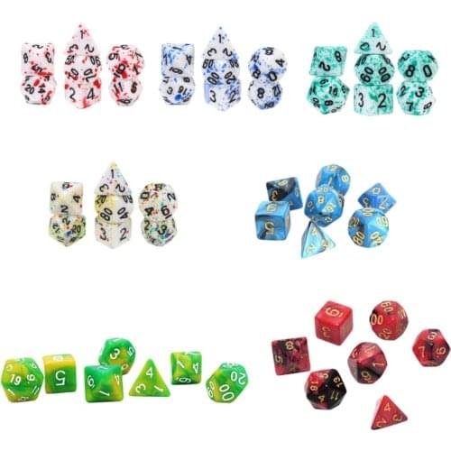 7pcs/set Acrylic Dice Set Different Shapes Digital Dice for RPG DND Board Game U2JB