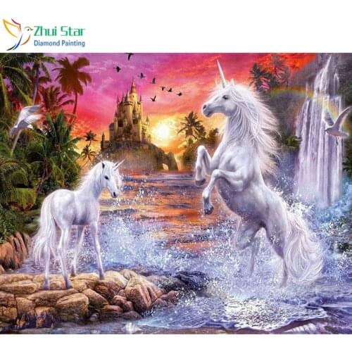 Zhui Star 5D Diy full Square drill diamond painting Cross stitch Waterfall Unicorn embroidery Rhinestone Mosaic home decor gift