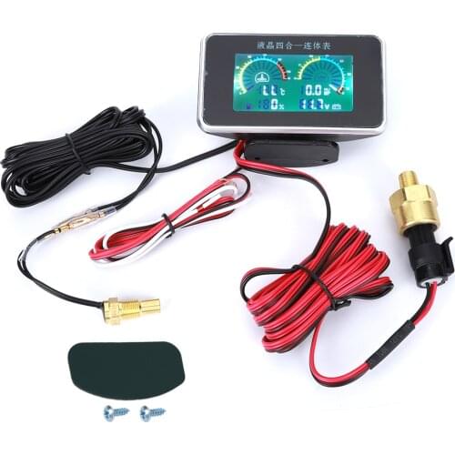 DC 9V-36V 4-In-1 Car LCD Digital Display Voltmeter Fuel Gauge Water Temp Oil Pressure Meter