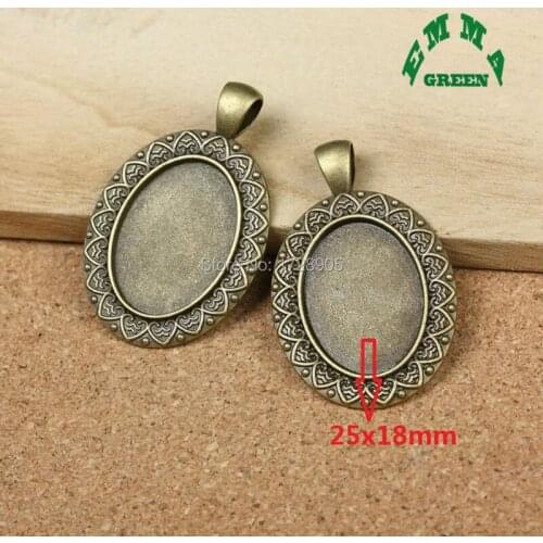 Base Setting Blank Tray Vintage Classical European Style Flower Frame 18*25 mm Oval Cabochon Pendant For DIY Necklace 10 Pieces