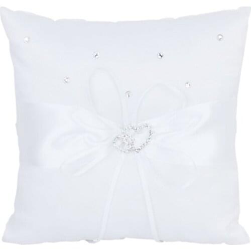 White Double Heart Rhinestone Ring Pillow Wedding Ring Bearer Cushion 20*20cm