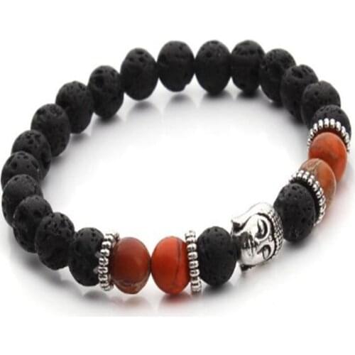 8mm Lava Red Jasper Gemstone Mala Bracelet 7.5 inches yoga Stretchy Sutra Wrist Chakas Handmade pray