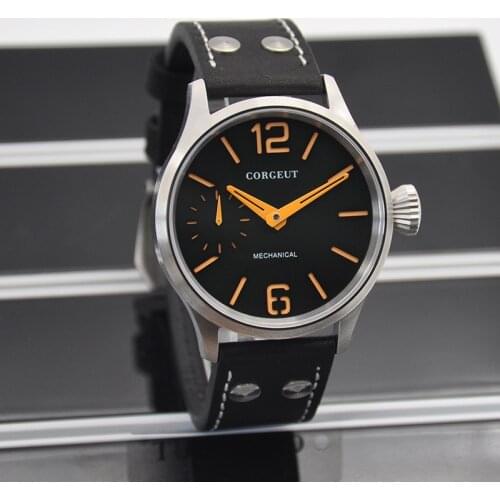 CORGEUT Luxury Mens Watch 41MM Sapphire Glass Clock Green Luminous With Orange Hand Mechanical Hand Winding Male Wristwatch