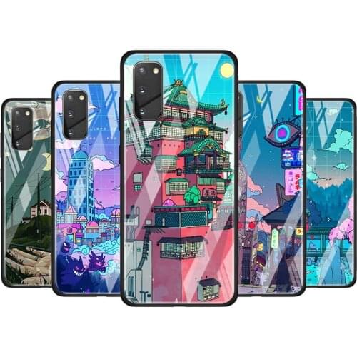 Art Pixel Aesthetic for Samsung Galaxy S20 FE Ultra Note 20 S10 Lite S9 S8 Plus Luxury Tempered Glass Phone Case Cover