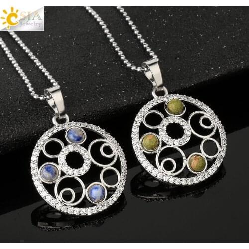 CSJA 4mm Tiny Natural Stone Pendant Necklaces Micro Inlay Zircon Multi-circle Round Pendants for Women Trendy Party Jewelry G527