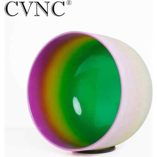 CVNC 8 Inch B Crown 440Hz 432Hz Purple Rainbow Chakra Quartz Crystal Singing Bowl