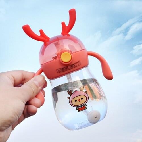 Baby Sippy Cup Print Anti-choked Handle&Sling Feeding Duckbill Cup Gravity Ball Drinking Learning Straw Water Bottle