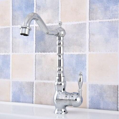 Chrome Polish 360 Swivel Kitchen Faucet Brass Single Handle Bathroom Basin Sink Mixer Tap Faucets