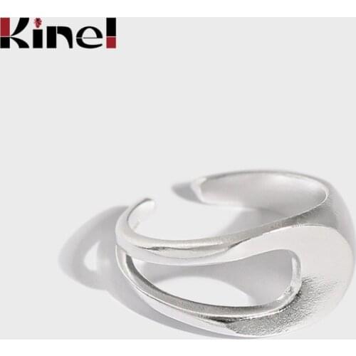 Kinel Vintage Silver 925 Jewelry Double Layer Ancient Matt Open Rings Design for Women Party Korean Style Gifts