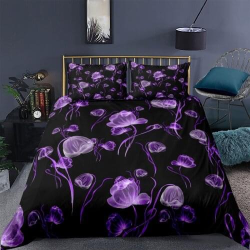 Purple Flowers 3D Print Bedding Set Floral Pattern Duvet Cover Set For Adult Couple Bedlines & Pillowcase Black Bedclothes