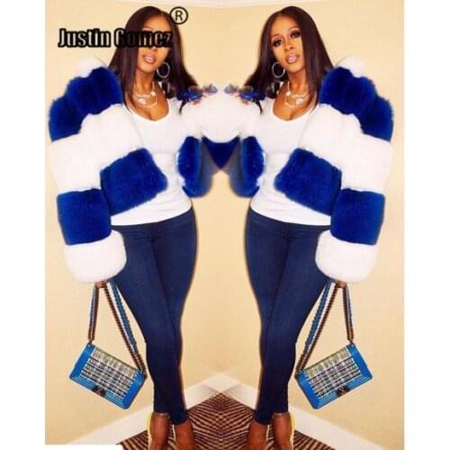 Short Patchwork Design Warm Stylish Simple Womens Winter Jackets Graceful Ladies Crop 100% Genuine Real Fox Fur Womens Coat