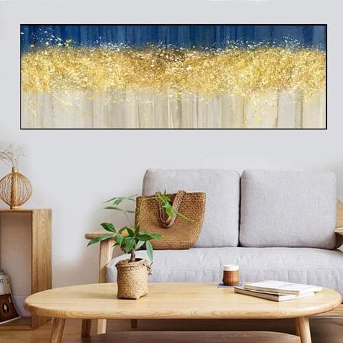 Minimalist Abstract Bright Yellow Gold Trees Leaves Poster Painting Modern Canvas Art Print Wall Art Pictures for Living Room