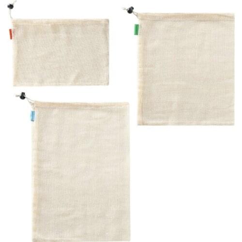 Reusable Cotton Mesh Produce Bag for Vegetable Fruit Kitchen Washable Storage Bag Eco-Friendly Storage Bag, 3PCS