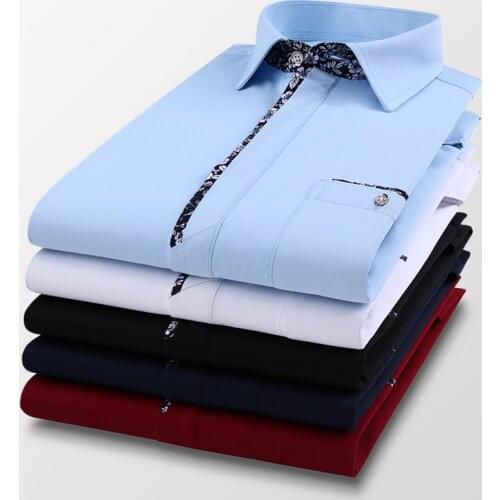 2021 New Autumn Mens Floral Contrast White Long Sleeve Shirt Business Casual Slim Long Sleeve Shirt Male Brand Clothes