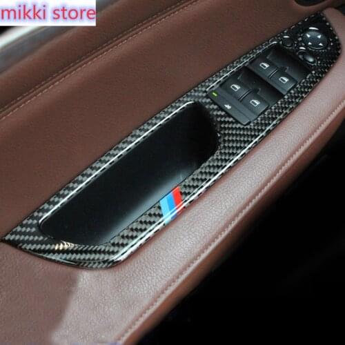 Carbon Fiber Car Door Armrest Widow Glass Lifter Button Frame Decorative Cover Trim Sticker For BMW X5 X6 E70 E71 Accessories