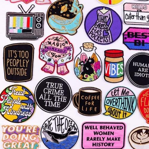 Letter Patch Hippie Applique Embroidery Patches For Clothing Cartoon Crystal Ball Patch Iron On Patches On Clothes Round Badges