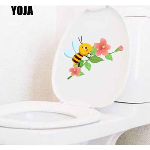 YOJA 22.5X13.9CM Home Decor Mural Small Bee That Gathers Honey On A Flower Branch Toilet Wall Stickers Decal T5-0816