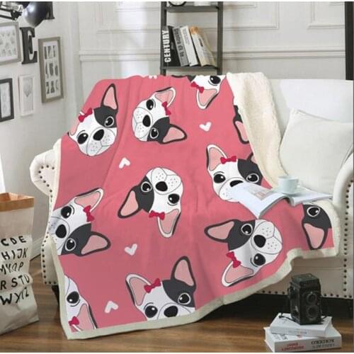2020 New Miracille Bulldog Sofa Throw Blanket Hippie Pug Dog Sherpa Fleece Blanket for Bed Couch Kids Room Decoration Blankets