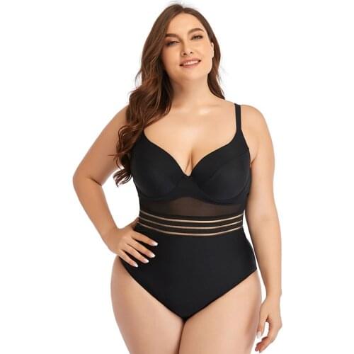 2021 New Sexy One Piece Swimsuit Women Mesh Patchwork Bathing Suits Vintage Swimwear Summer Beach Wear Swim Suit Plus Size