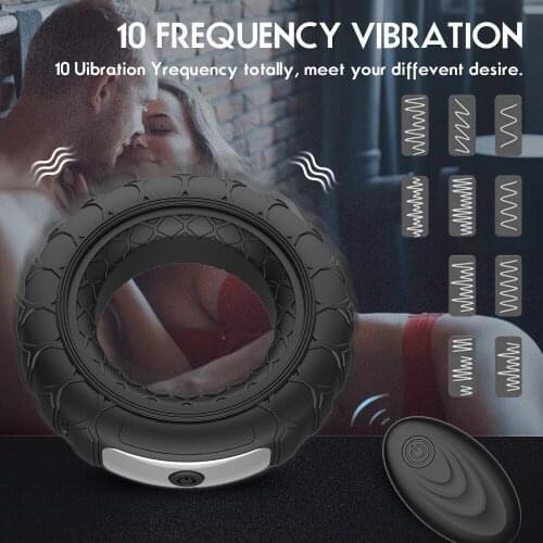 Newest Male Big Black Rubber Penis Ring Vibrator Delay Ejaculation Silicone Vibrating Cock Ring for Men Sex Toy