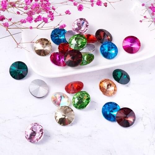 8/10/12/14/16/18mm Glass Pointed Back Rhinestone for Jewelry Making Accessories Findings, Back Plated, Faceted Cone, Mixed Color